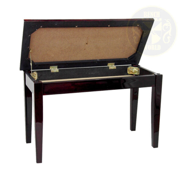 High Polish Mahogany Piano Bench Open