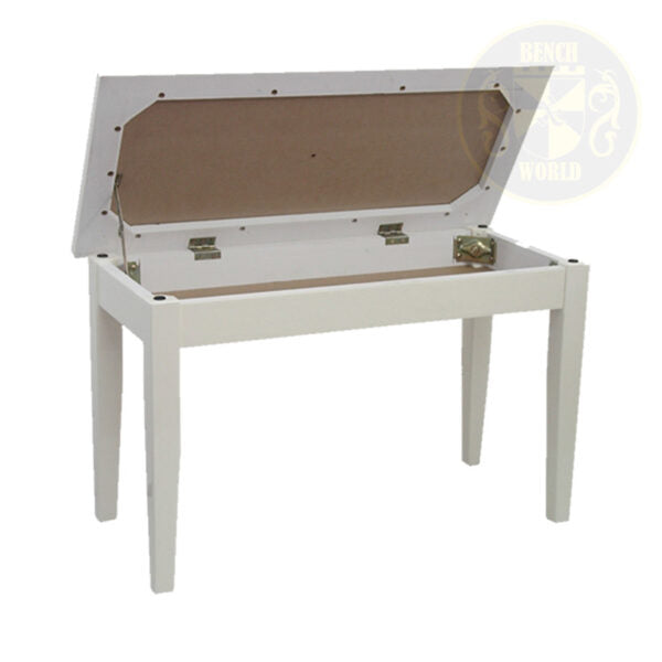 High Polish White Piano Bench Open
