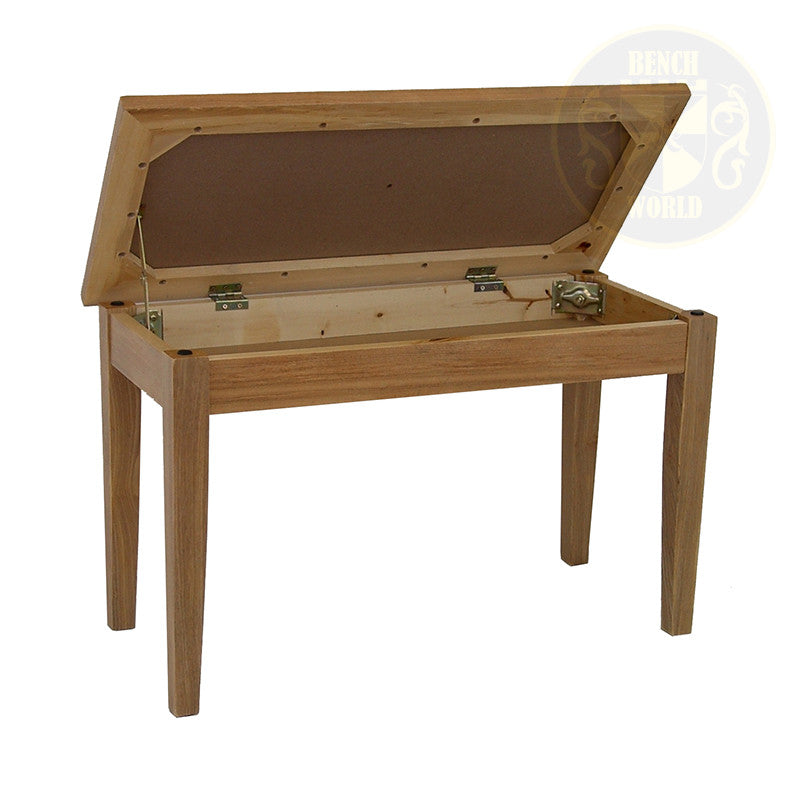 Satin Oak Piano Bench Open